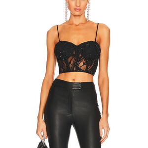 Retrofete Black Beaded Lace Bodysuit